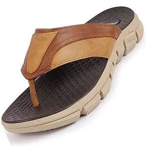 FAUSTO FST KI-9957 TAN-41 Men's Tan Slip On Phylon Sole Flexible Ultrasoft Outdoor & House Slippers (7 UK)