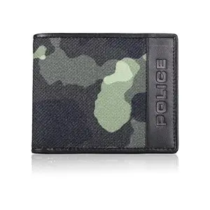 POLICE Camoupack Gents Wallets Original Genuine Leather Wallet for Men -Bifold Slim Wallet -Gifts for Men (Army Print)