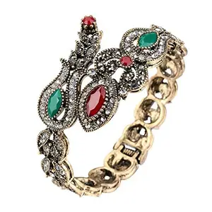MIZORRI Antique Turkish Red and Green Acrylic Lily Flower Full Crystals Bracelet