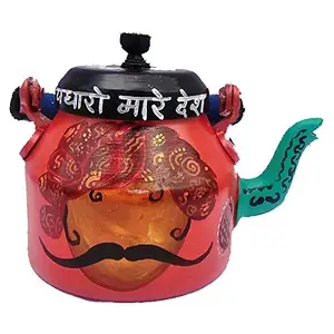 iHandikart Handpainted Designer Aluminium Kettle For Tea/Coffee,Home Décor Diwali Gift Purpose, Capacity 1L, Size 8.5