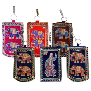 Kuber Industries Mobile Cover | Mobile Cover with Saree Hook | Mobile Bag Pouch for Woman | Wedding Mobile Cover | Embroided Velvet Mobile Cover | Pack of 6 | Assorted