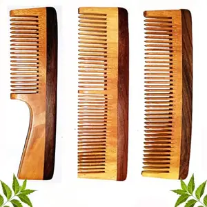 Rufiys Neem Wooden Comb for Women & Mens | Dandruff Comb |Neem Wood Wide Tooth for Curly Hair Comb | Hair Growth | Handle Wide Mixed Tooth (Pack of 3)