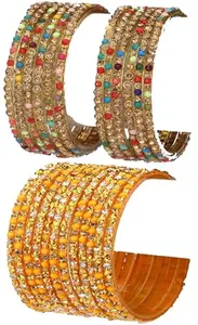 Combo Of Party & Wedding Colorful Glass Bangle/Kada, Pack Of 24, Multi,yellow (GG_Bangle2-RB1.c_bang)