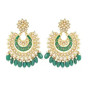 I Jewels Gold Plated Traditional Meenakari Kundan Studded Pearl Drop Chandbali Earrings For Women & Girls (E3124G)