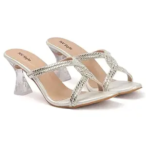 NV Style Women Stylish Heels Sandals | Embellished Slip-On Block Heel Sandals for Women | Comfortable Ethnic Ladies Footwear | Fashionable Casual Sandals