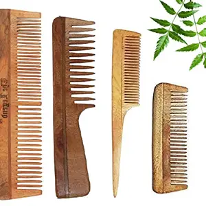 Verbier Neem Wood Comb for Anti Dandruff, Anti Bacterial, Hair fall, Hair Growth for Men and Women Set of 4
