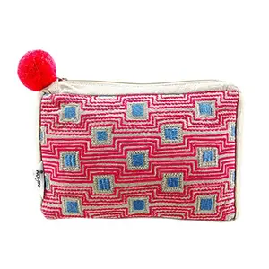 INIHOM Decorative Geomaterial Embroidered Pouch for Women & Girls Color - Magenta