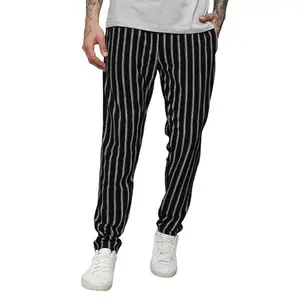 Campus Sutra Men's Jet Black Halo Striped Trackpants for Casual Wear | 2 Pockets | Athleisure Influence | Drawstring Closure | Track Pants Crafted with Comfort Fit for Everyady Wear
