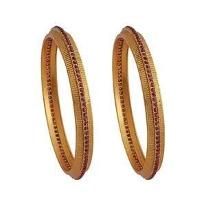 Kushal's Fashion Jewellery Ruby Gold Plated Ethnic Antique Bangles - 417309