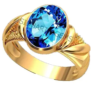 AKSHITA GEMS Certified 7.25 Ratti 6.00 Carat Special Quality Blue Topaz Free Size Adjustable Ring Gold Plated Gemstone by Lab Certified