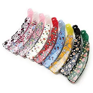 AB Beauty House AB Beauty Colorful Floral Banana Hair Clip Classic Clincher Comb Fashionable Printed Comb Banana Clips Hair Comb Claw Grips for Girl Kids and Women (Pack OF 6)