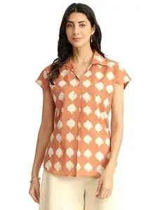 Pink Fort Cotton Dabu Abstract Print Top - Rust