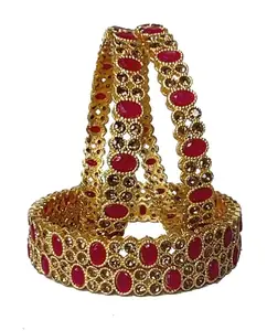OM SAI COSMETICS Metal Ruby Oval Crystal HandCrafted Brass Bangles (2-6)