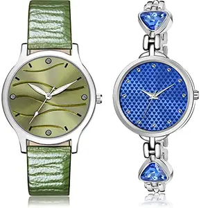 NEUTRON Exclusive Analog Green and Blue Color Dial Women Watch - GM388-GL282 (Pack of 2)