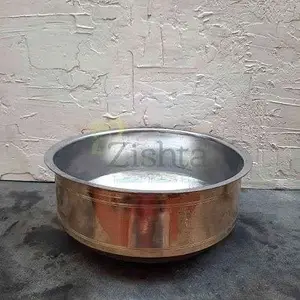 Zishta Traditional Wisdom in Practice Handmade Traditional Brass Cooking Pot Sarva - Extra Large, Pital Cookware, Utensil