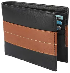 Men Black Pure Leather RFID Wallet 8 Card Slot 2 Note Compartment Saiqa3013