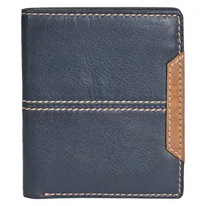 Leatherman Fashion LMN Genuine Leather Navy Blue Beige Unisex Wallet 4 Slots
