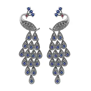 Rihi Silver Jewellery Collection Rihi By P.C.Chandra Blue Dangle Peacock Earring For Women & Girls