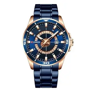 CURREN 8359 luxury business casual men's watch waterproof quartz Stainless steel Band calendar men's watch, BLUE, bracelet