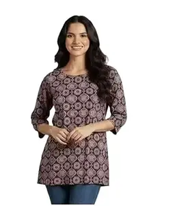 Cotton Printed Tunic Top for Women, 3/4 Sleeve Casual Kurti