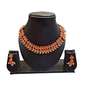 Stone Floral Collar Bone Necklace Set With Earring | Jewellery Set For Women