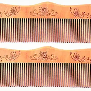 Twisha Handmade Neem Wood Broad Tooth Anti-Dandruff Comb For Men And Women Pack of 2
