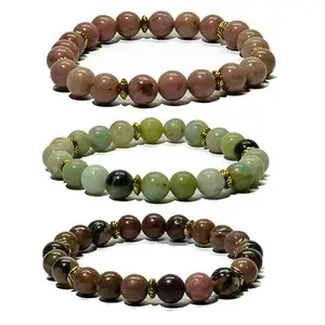 Gemaltic Rhodochrosite, Obsidian, Rhodonite Multicolor Gemstones Reiki Healing Crystal Bracelet For Unisex 8 mm