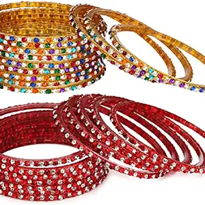 Somil Fashion Glass Bangles/Kada Combo Set for Women and Girls - Ideal for Weddings, Parties, and Festivals - Available in 4 Sizes - Includes 24 Stylish Bangles/Kada in Attractive Golden & Red Colors