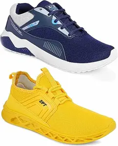 WORLD WEAR FOOTWEAR Soft, Comfortable and Breathable Canvas Lace-Ups Sports Running Shoes for Men (Multicolor, 8) (S9513)