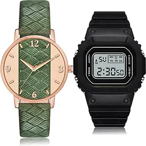 NEUTRON Rich Analog and Digital Green and White Color Dial Women Watch - GM398-DG28 (Pack of 2)