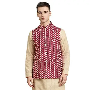 SOJANYA (Since 1958, Men's Silk Blend Maroon Embroidered ONLY Nehrujacket, Size: 40