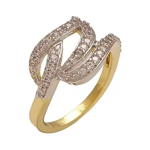 Memoir Gold plated Micro pave CZ imitation Diamond studded, Abstract design stylish finger ring for Women lady