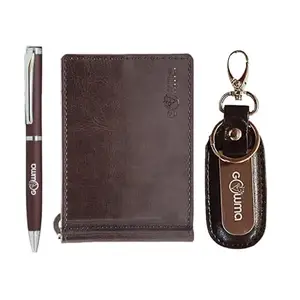 Gowma Polyurethane Leather Gift Set (3 in 1) - Tan (Clip Wallet + Pen + Key Chain) | Brown | Free Size