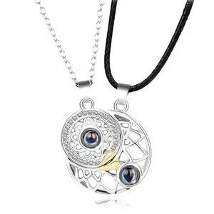 Vembley Silver-plated I Love You In 100 Languages Sun Moon Matching Magnetic Couple Pendant