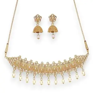 ACCESSHER Gold Plated Handcrafted Lightweight Necklace with Matching Earrings Beautiful and timeless Traditional Look Jewelry Set for Women and Girls Pack of 1
