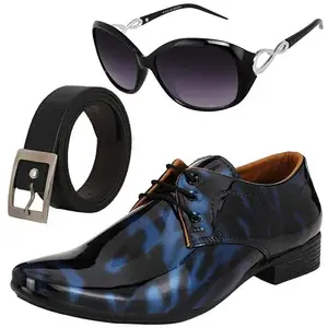 Vitoria Stylish Men Formal Shoes with Free Belt & Womens Cheri Black Sunglasses Combo/9
