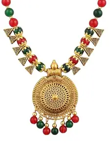 Green and Maroon Beads Oxidised Round Necklace with Dotted Design - Traditional Indian Jewelry for Women, Perfect for Weddings and Festive Occasions