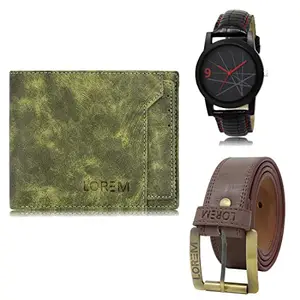 LOREM Watch-Artificial Leather Belt & Wallet Combo for Men (Fz-Lr08-Wl16-Bl02)