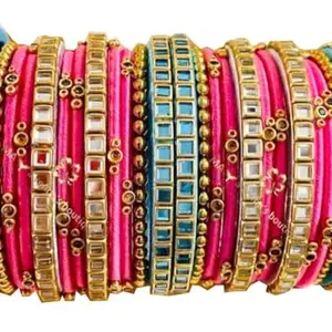 Neta Jewels Silk thread bangles kundan bangles Pink And Blue colour for use set of 20 for women/girls (2-4)