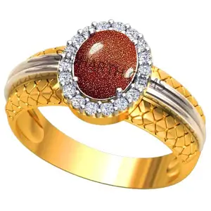 SIDHARTH GEMS Natural Certified Unheated Untreatet 12.25 Ratti A+ Quality Natural Sunstone Sunsitara Gemstone Gold Plating Ring for Women's and Men's