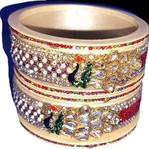 Ladies Stop-Lac/Lakh Peacock Design Bangles (Multi, 2.8)