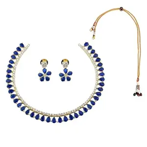 Sophisticated AD Blue Necklace Set for Women – Elegant Design for Special Occasions