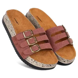 CASSIEY Cork Slippers For Women, Stylish Sandal With Adjustable Strap, Comfortable Slippers, Women triple Strap Sansals- Purple