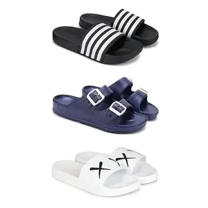 Lightweight,Classic SliderSandals with Clogs for Men-Combo(3)-3024-3116-3029-7 White-2982