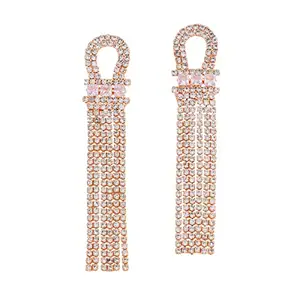 Accessher Rose Gold Plated Stunning and Sparkling Rhinestones Embedded Statement Dangler Earrings with Tassels and Push Back Closure for Women Pack of 1 (Gold1)