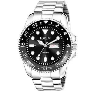 LOREM Black Day-Date Function Casual Analog Watch for Men LR129