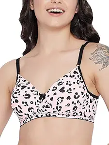 Clovia Women's Padded Non-Wired Full Cup Animal Print T-Shirt Bra (BR0738F22_Pink_34D)