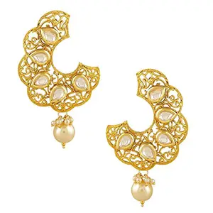 ACCESSHER Gold Plated Hoop Style Dangle Drop with Kundan and Pearls Earrings for Women