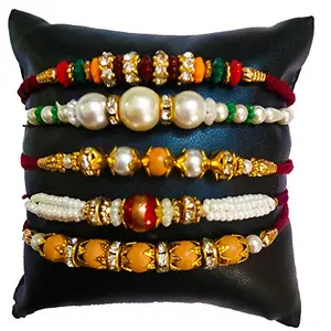 DMS RETAIL Rakhi for Brother with Roli Chawal Pack of 5 Different Pattern Rakhi (9-13-42-44-47)
