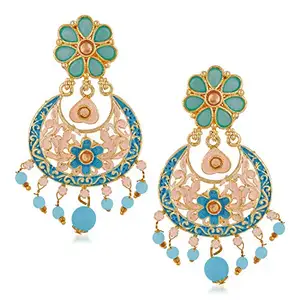 Mahi Meenakari Work Artificial Bead and Crystals Floral Dangle Drop Earrings for Women (PAER1109697PR)